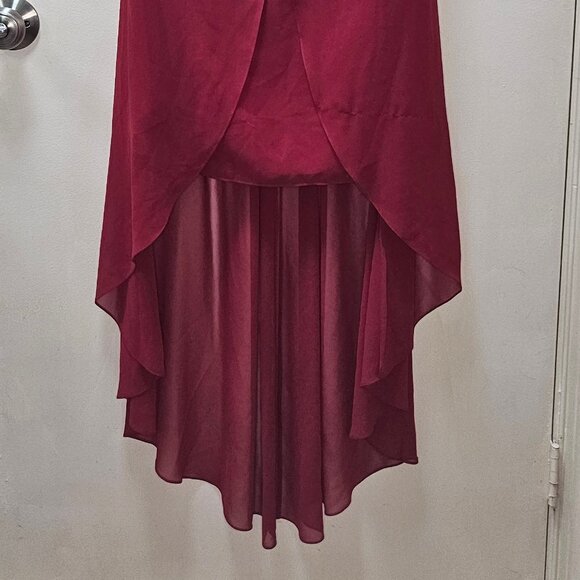 David’s Bridal Strapless High-Low Chiffon Dress – Apple Red, Size 14 - Picture 2 of 9